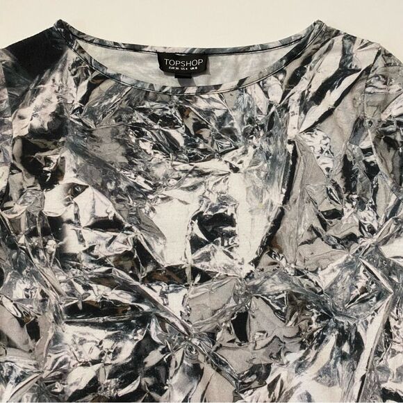 Topshop Zippered Midriff Black,White & Gray Cutout Mini Dress Women's Size 8 - Picture 2 of 15